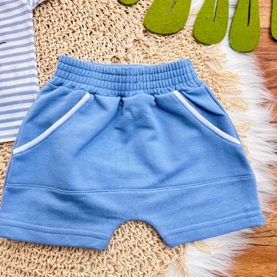 Conj. Camiseta Captain e Bermuda em Moletinho - Azul Claro